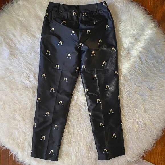 NWT New Years Champagne Glass RSVP by Talbots Jacquard Black/Gold Satin Pants 14 - Picture 4 of 7